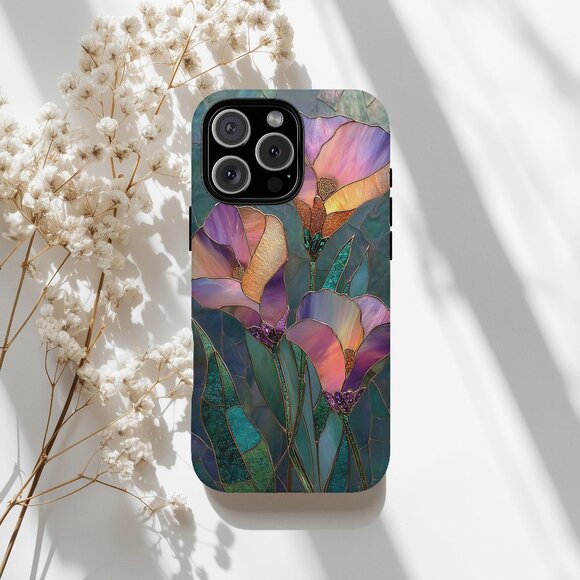 Floral Stained Glass Luxe IPhone 16,15,14,13 (Pro Max,Pro,Plus) Phone Case - Picture 1 of 14